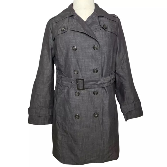 Avenue Jackets & Blazers - Avenue Gray Double Breasted Lined Trench Coat Plus Size